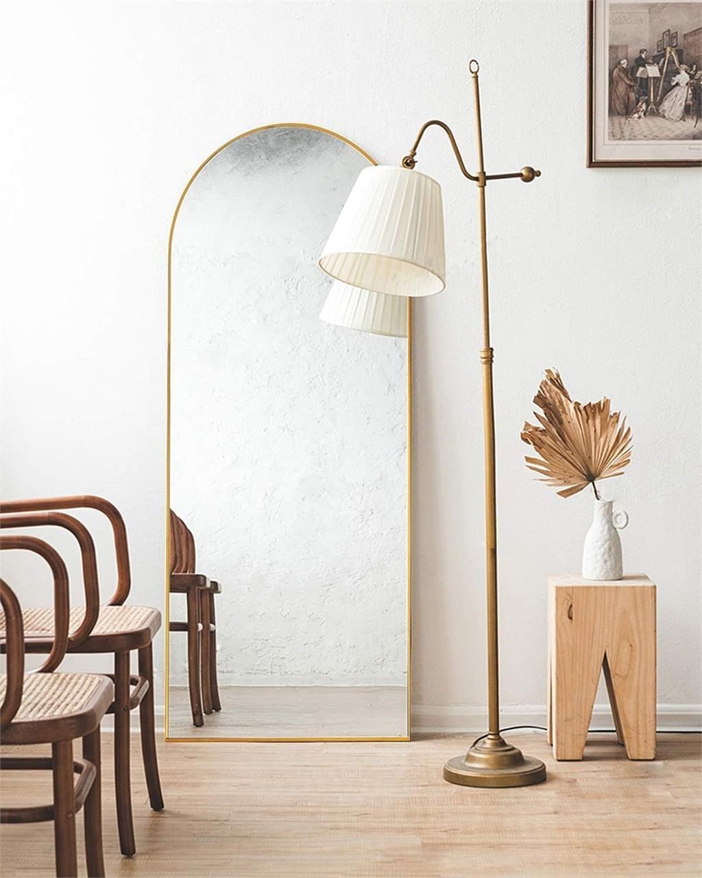 Arched Floor Full Length Mirror in Gold 65"x22"