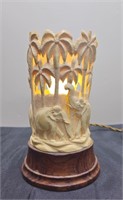 Intricately Carved Chinese Cylinder Elephant Lamp