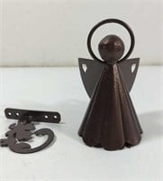 Brass Tone Metal Angel Bell With Hanging Bracket