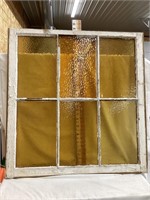 Early 6 Pane Window w/ Colored Glass, 32”W, 33”T