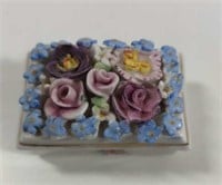 Vintage Hand Painted Floral Porcelain Trinket Box