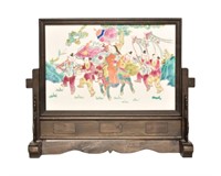Chinese Famille Rose Porcelain Plaque on Stand