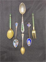 Assembled Sterling & Enamel Spoons & Fork