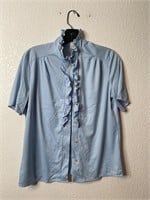 Vintage Femme Ruffled Collar Shirt Blue