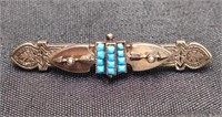 10k Gold Victorian Pin with Turquoise Stones