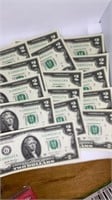 (15) UNCIRCULATED 2017 $2 bills CONSECUTIVE