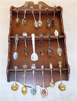 SPOON COLLECTION OF (18) SPOONS IN WALL MOUNT