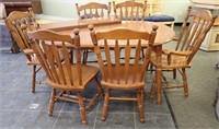 DINING TABLE, 2 LEAVES, 6 CHAIRS (2 ARE
