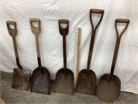 (5) Early Wood Handled Shovels, NO SHIPPING