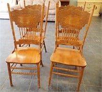 (4) OAK DINING CHAIRS - ONE NEEDS REPAIR