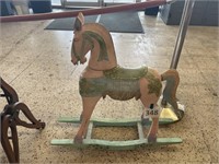 VINTAGE WOODEN ROCKING HORSE 34" TALL