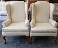 (2) BROYHILL QUEEN ANNE UPHOLSTERED CHAIRS, ONE