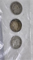 Group of (3) Barber quarters