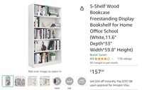 B2444 5-Shelf Wood Bookcase Freestanding Bookshelf