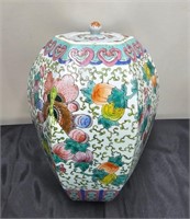 Chinese Famille Verte Hexagonal Lidded Vase