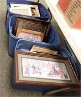 (3) TOTES OF PRINTS/PICTURES & PICTURE FRAMES