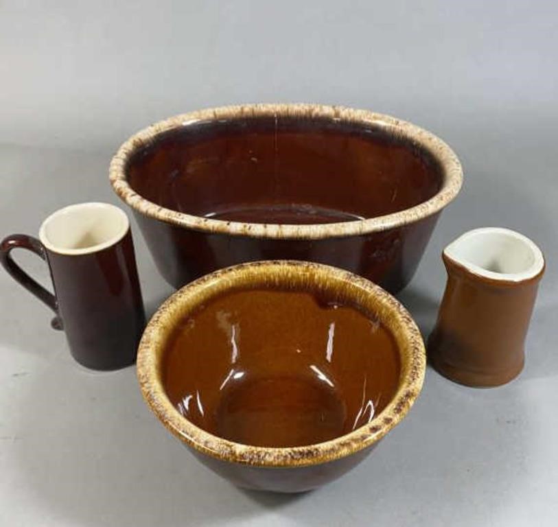 Pottery Items- Creamer. Coffee Cup,  2 Bowls