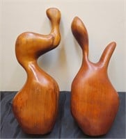 MCM Teak Organic Abstract Form Sculptures Signed D
