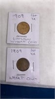 (2) 1909 first year wheat pennies