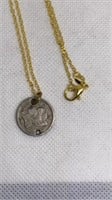 1873 3-cent piece pendant on chain stamped 925