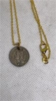 3-cent piece pendant on chain stamped 925