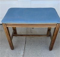 Wood Bench with Blue Cloth Seat