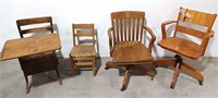 (4) Wooden Swivel Chairs, School Desk, Small Chair