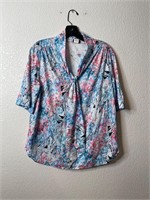 Vintage 70s Floral Grandma Top Shirt Blouse