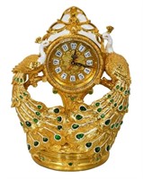 Golden Emerald Peacock Mantle Clock