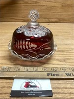 Lace edged cuts glass candy dish with Ruby flash
