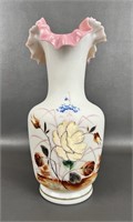 Antique Bristol Opaline Hand Painted Ruffled Vase