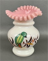 Antique Bristol Opaline Hand Painter Ruffled Vase