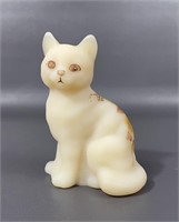 Vintage Fenton Custard Glass Hand Painted Cat