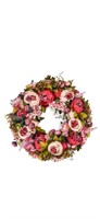BOMAROLAN Peony Wreath 19Inch  Dark Pink