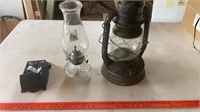 DIETZ  LANTERN, OIL LAMP & CAST IRON MATCH  HOLDER