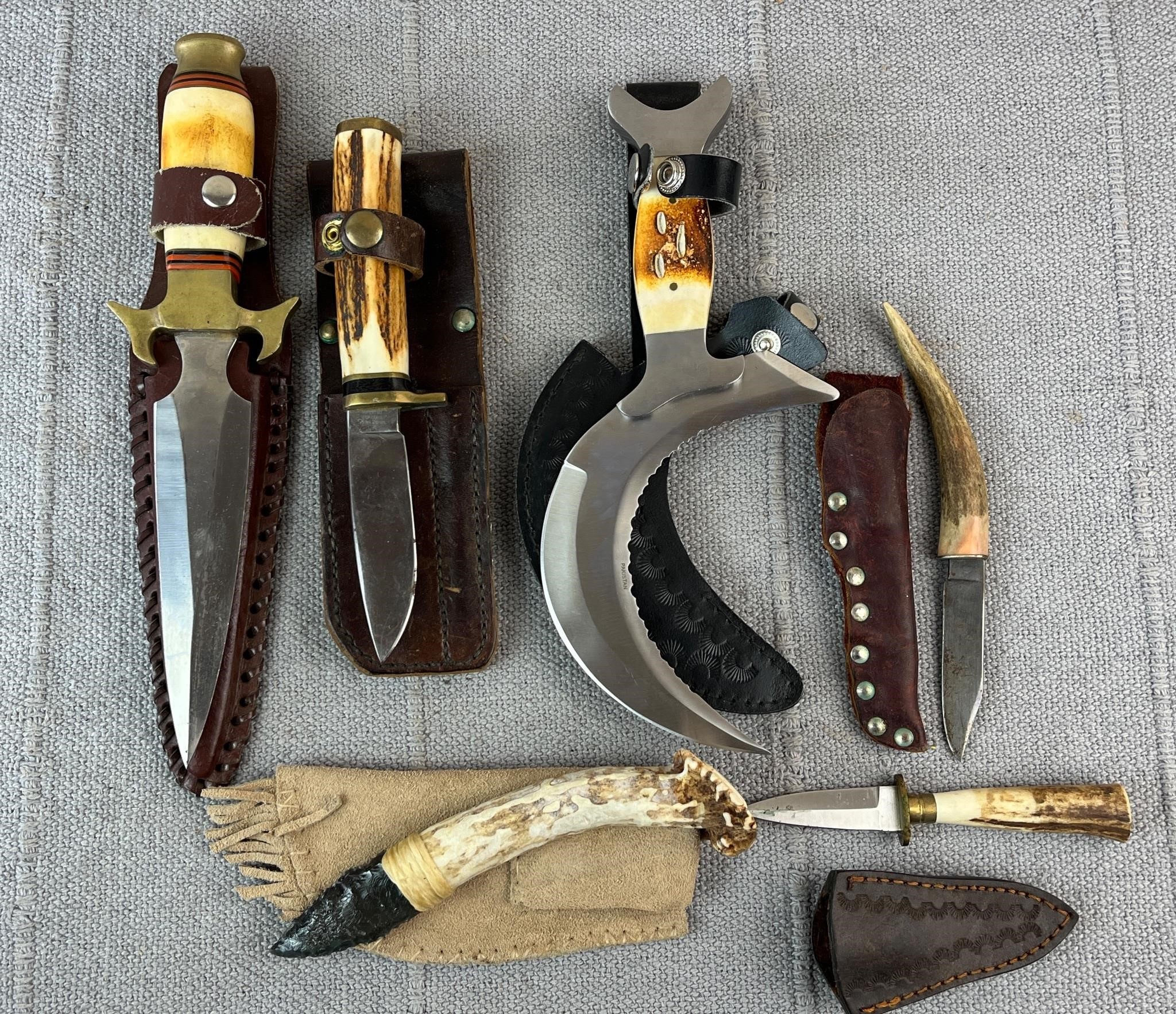 Huge Lot of Stag Handle Hunting Knives