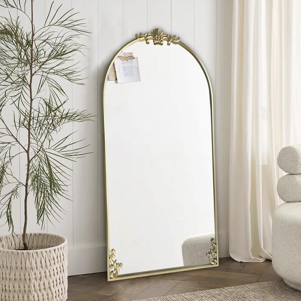 Large Vintage Arched Mirror, Gold Ornate Mirror,