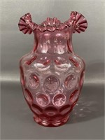 Fenton Glass Cranberry Coin Dot Ruffled Vase