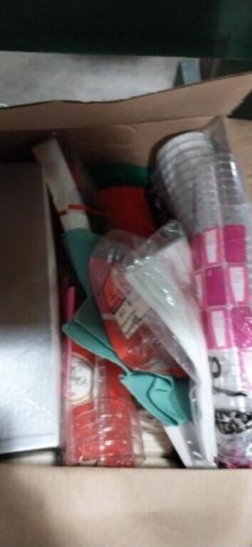 Lot with table cloths disposable cups and more