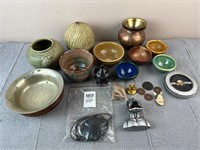 Pottery Dishware, Trinkets, and Coins