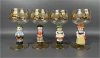 Four Vintage German Figural Stem Wine Glasses