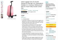 B9135  iubest Kids Scooter Suitcase 4 in 1, Pink