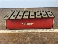 Vintage Red Metal 1960s Toy Xylophone