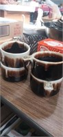 Set of glazed 4 onion soup pottery cups