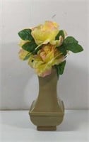 Tan Ceramic Vase With Artificial Yellow Roses