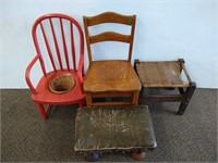 Mission footstool, distressed leather stool, oak