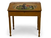 19th C School Masters Desk with folk Painting 37”h