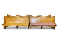 2 Vintage Wooden Church Pews with Crest on Side