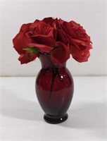 Decorative Ruby Red Glass Vase With Artificial