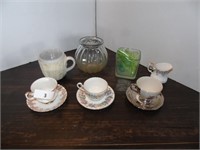 3 Tea cups w saucers & Vases